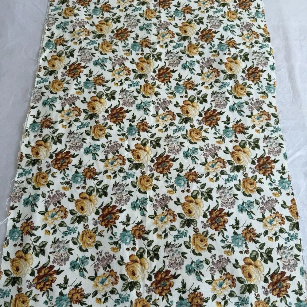 Vtg 50s Waverly Quaker Lady Brown Gold Aqua Floral Cotton Home Decor Fabric Lot